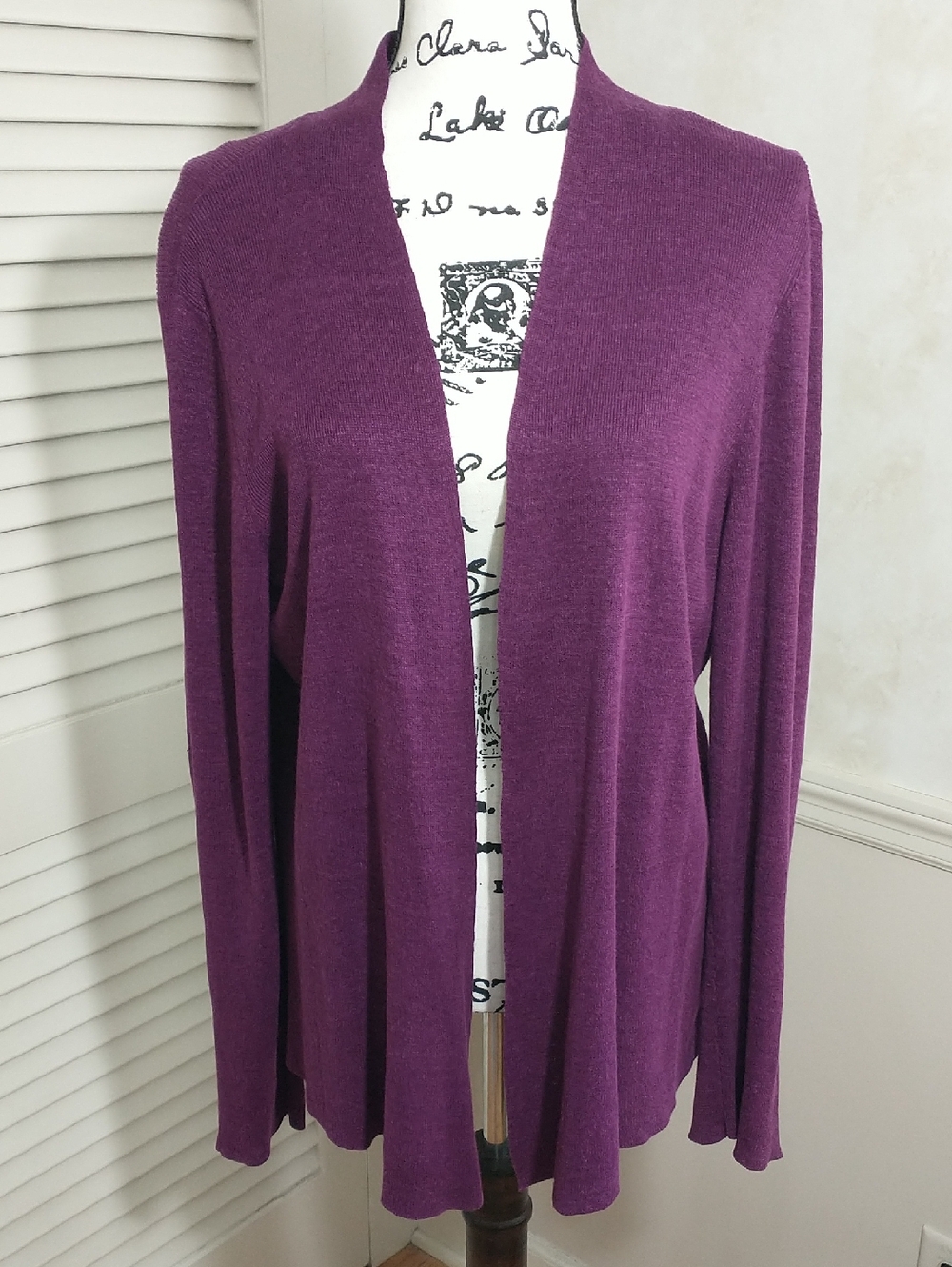 Eileen Fisher Open-Front‎ Plum 100% Linen Cardigan, Jewel Toned, Minimalist